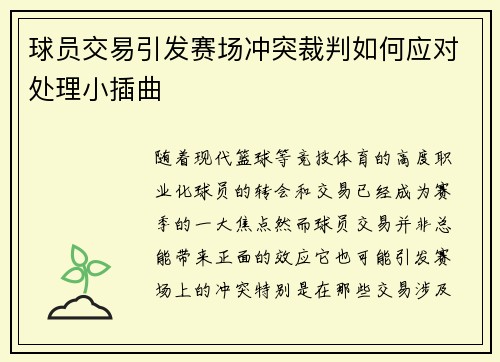 球员交易引发赛场冲突裁判如何应对处理小插曲